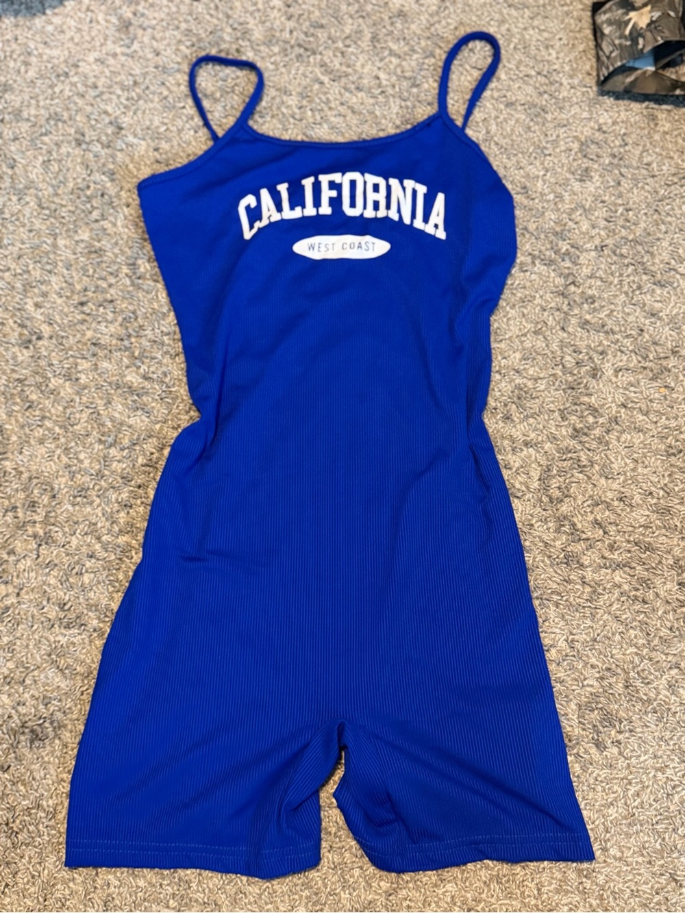 California West Coast Blue Ribbed Spaghetti Strap Romper
